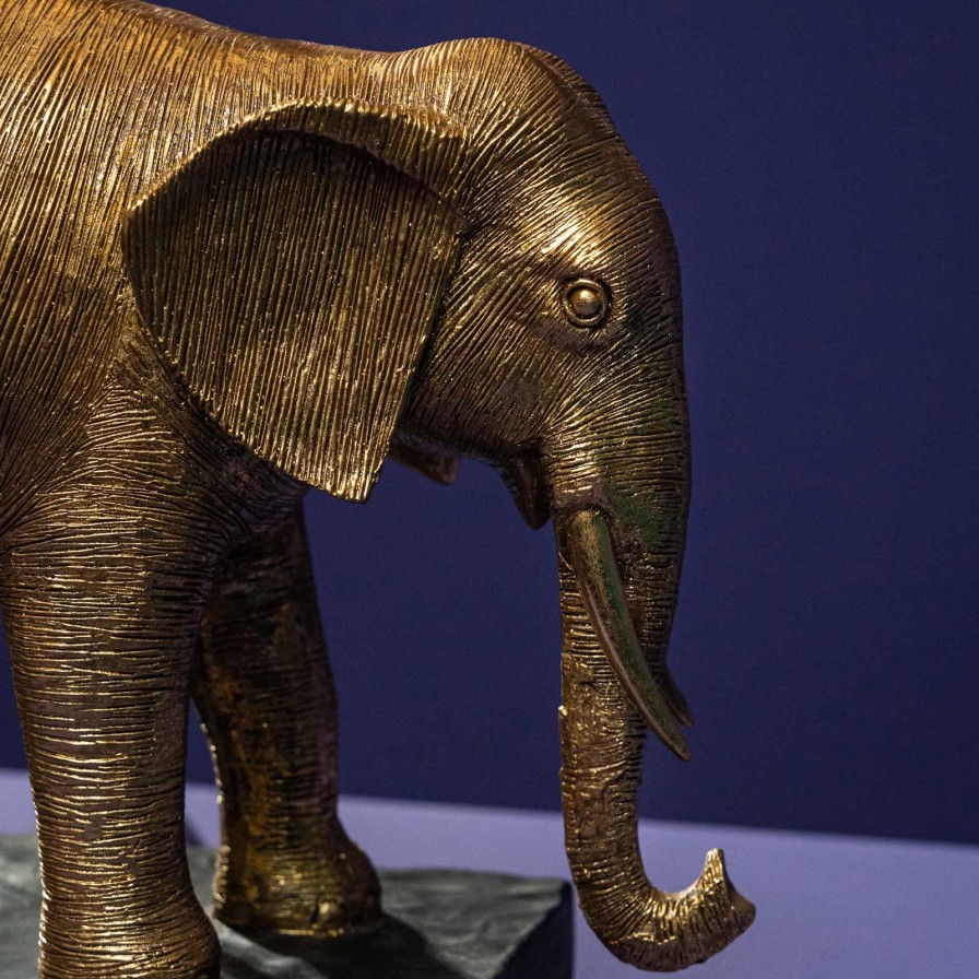 Tierleuchten Werns | Tischleuchte Elefant Elmo, Gold-Schwarz, Polyresin, 35X18,5X63,5Cm