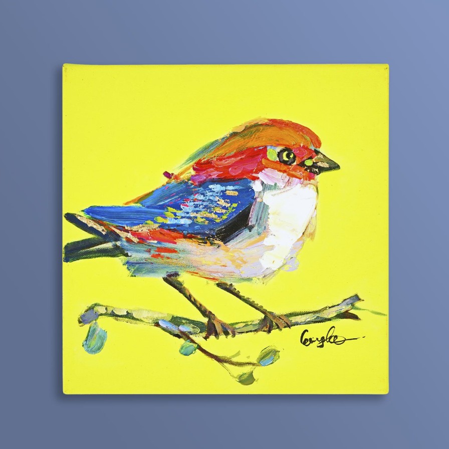 Wall Art Werns | Gemalde Vogel Birdy, Neongelb - Farbe: Neongelb