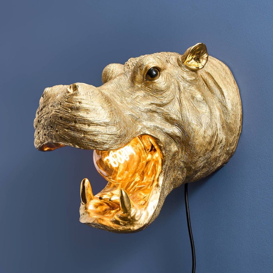 Tierleuchten Werns | Wandleuchte Nilpferd Patty, Gold , Polyresin, 35X23X34Cm, E27