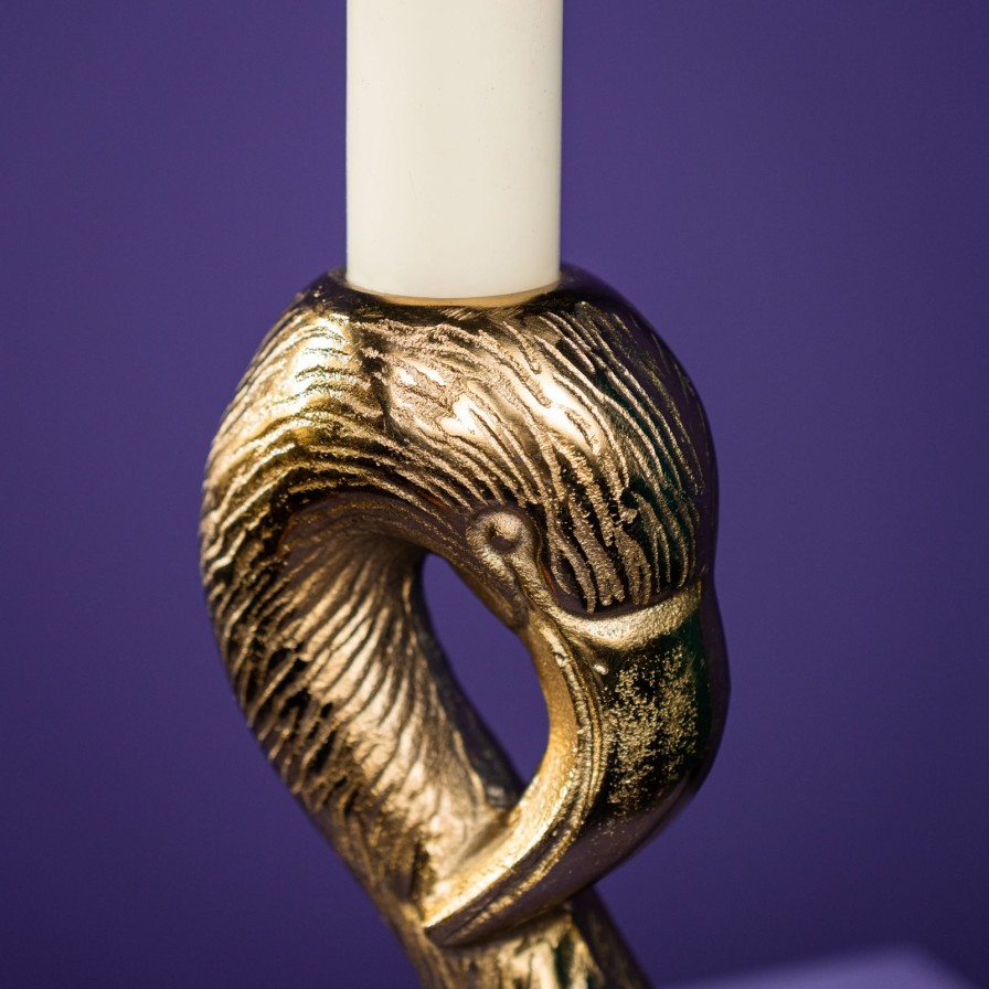 Accessoires Werns | Kerzenleuchter / Kerzenstander Flamingo, Gold, Aluminium, 13X9X30 Cm