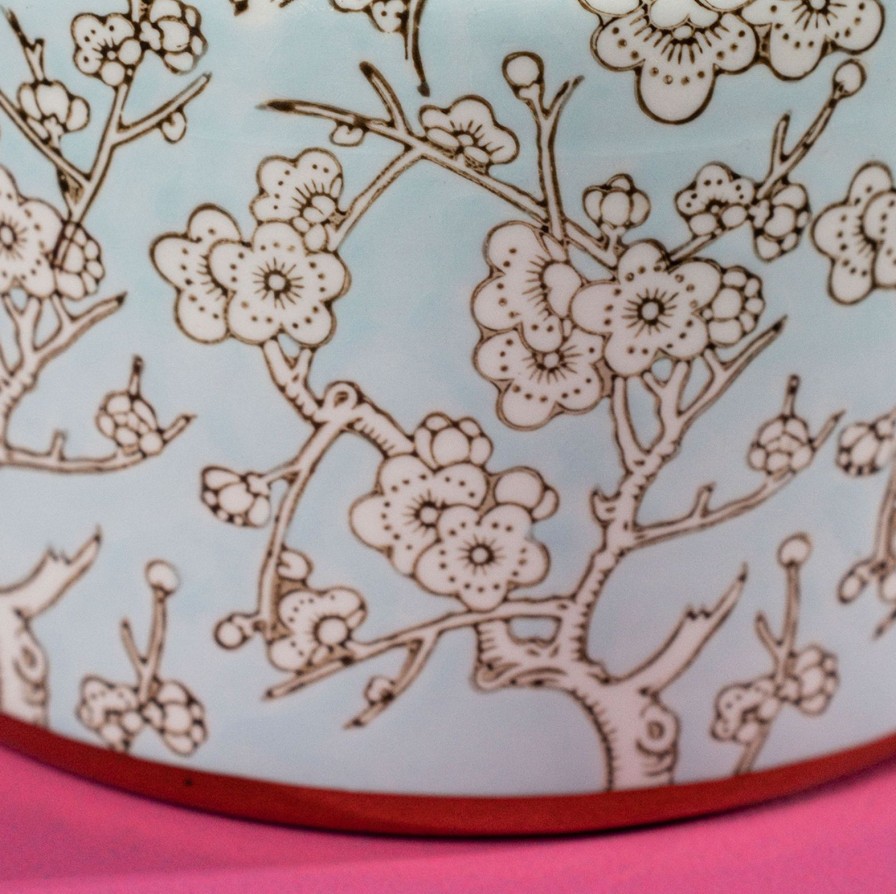 Accessoires Werns | Deckelvase Kirschblute Sakura, Porzellan, 15X15X26 Cm