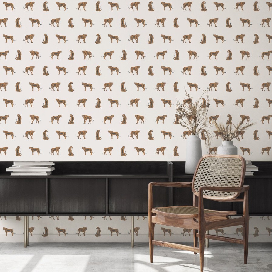 Wall Art Werns | Tapete Leopard Leopold, Beige, Vliestapete, Made & Designed In Germany 150 G/Qm, 0,53X10,05 M