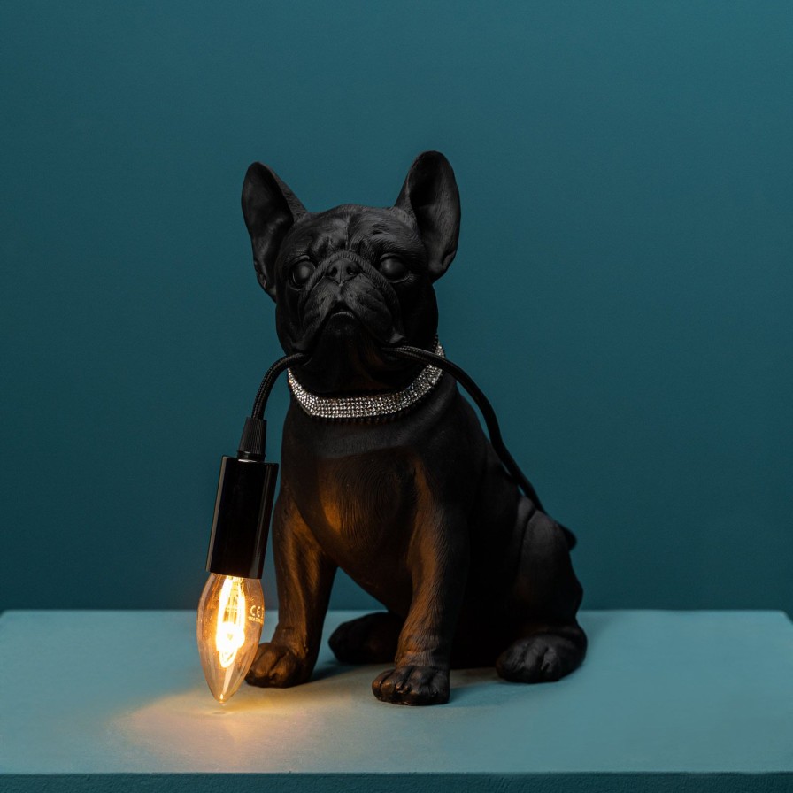 Tierleuchten Werns | Tischleuchte Hund Francis, Schwarz, Polyresin, 25X15X29 Cm, E14