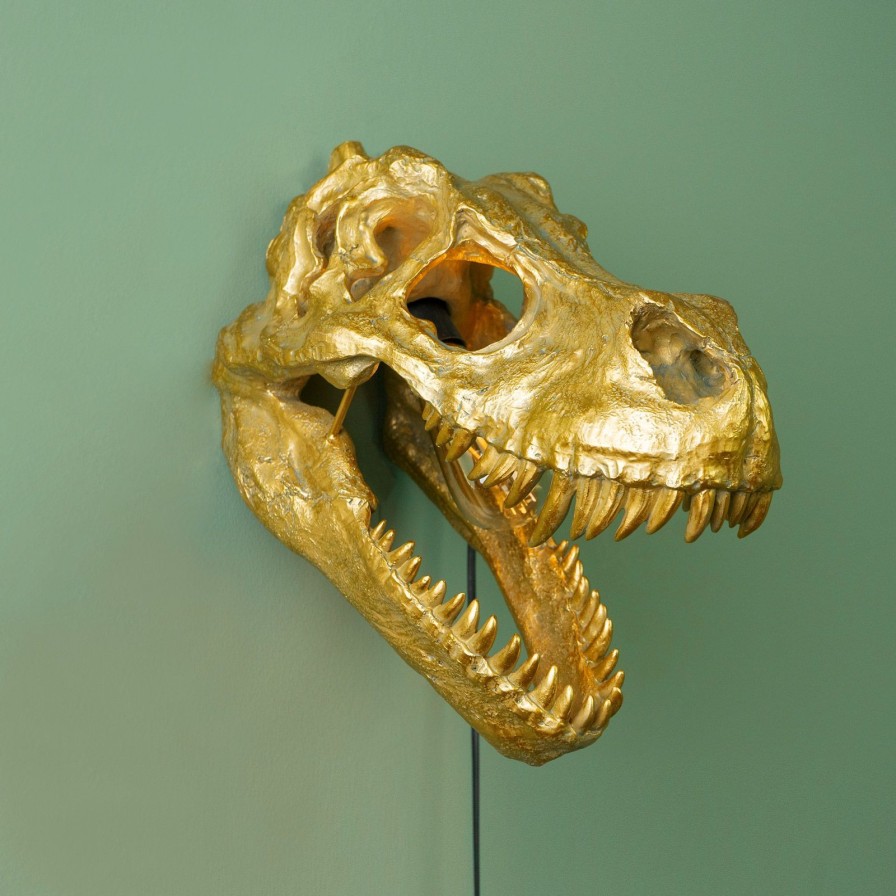 Tierleuchten Werns | Wandleuchte Dinosaurier Rexy, Gold, Polyresin 38X19,5X26,5 Cm