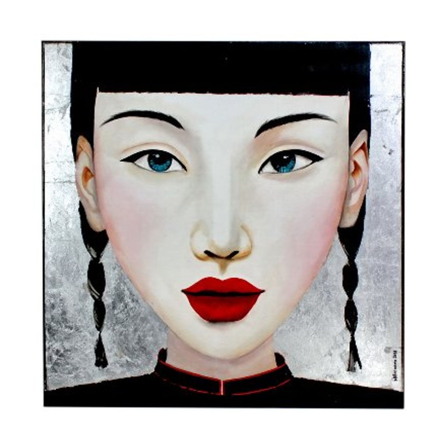 Wall Art Werns | Bild Asiatin Ying, Handgemalt, Mehrfarbig, Acryl Auf Leinwand, 100X100 Cm