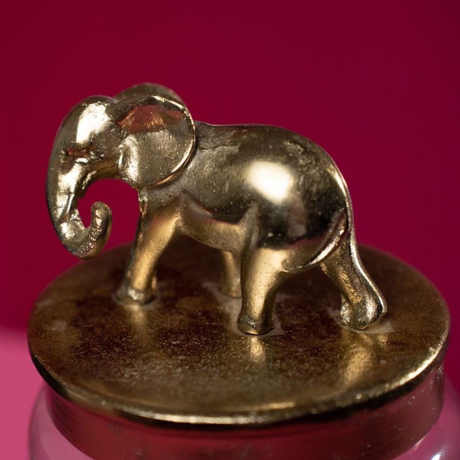 Accessoires Werns | Deko Dose Elefant, Klar-Gold, Glas/Aluminium, 12X12X21 Cm