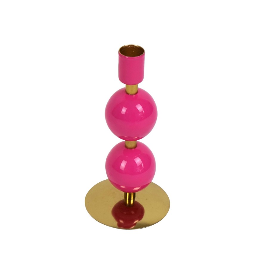 Accessoires Werns | Kerzenhalter Globe, Pink-Gold, Geometrisch, Kugelformig, Metall, Emailliert, 9X9X18Cm