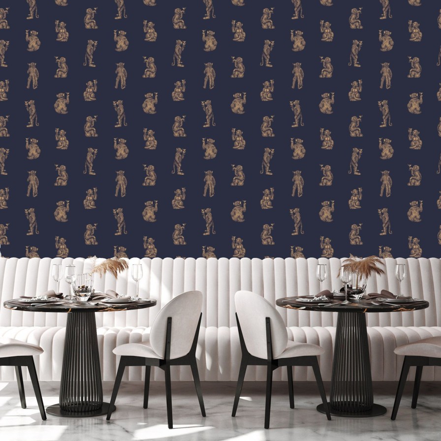 Wall Art Werns | Tapete Affe Cocktail Monkeys, Blau, Vliestapete, Made & Designed In Germany 0,53X10,05 M (150 G/Qm)