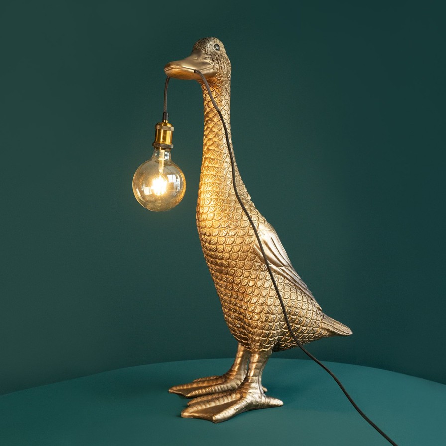 Tierleuchten Werns | Stehleuchte Ente Ducky, Gold, Polyresin/Metall, 47X41,5X90 Cm