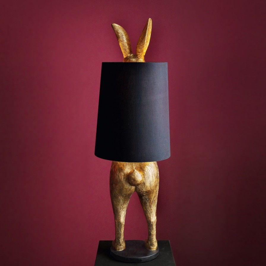 Tierleuchten Werns | Stehleuchte Hase Hiding Rabbit®, Gold, Polyresin, 115Cm, Fassung E27