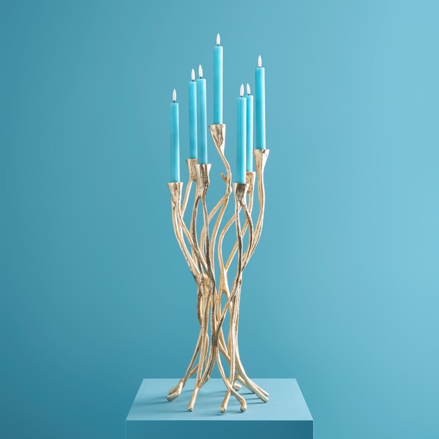 Accessoires Werns | Kerzenleuchter Roots, Gold, Aluminium, Handgefertigt, 25X22X63,5 Cm