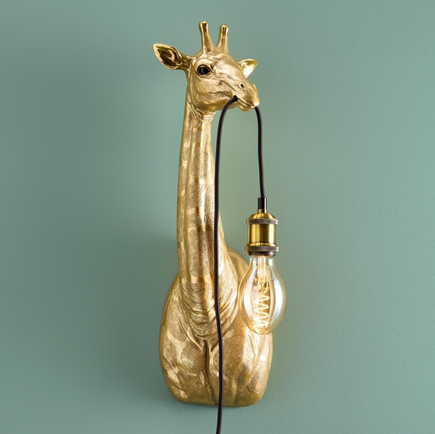 Tierleuchten Werns | Wandleuchte Giraffe Lucie, Gold, Polyresin, 20,5X19X61Cm, E27