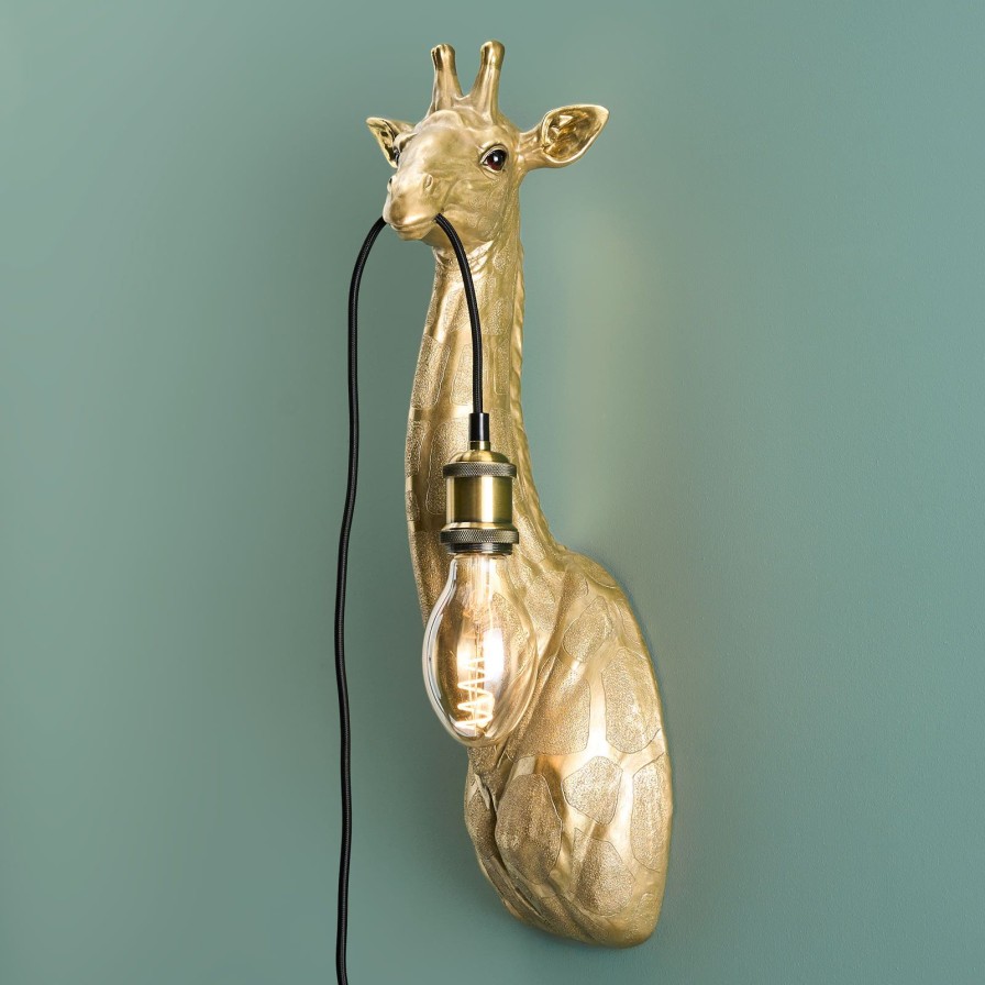 Tierleuchten Werns | Wandleuchte Giraffe Lucie, Gold, Polyresin, 20,5X19X61Cm, E27