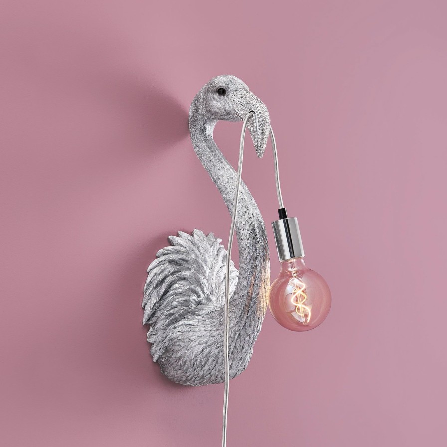 Tierleuchten Werns | Wandleuchte Flamingo Tiffany Junior, Silber, Polyresin, 20,5X19X50 Cm