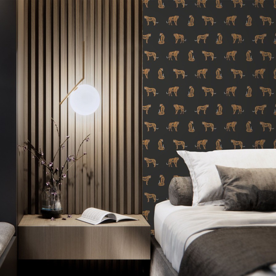 Wall Art Werns | Tapete Leopard Leopold, Schwarz, Vliestapete, Made & Designed In Germany 150 G/Qm, 0,53X10,05 M