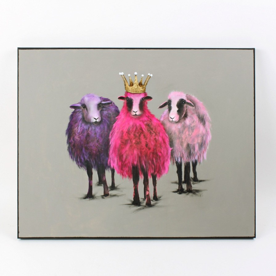 Wall Art Werns | Bild Schafe Royal Sheep, Handgemalt, Acryl Auf Leinwand, 100X3,5X80 Cm