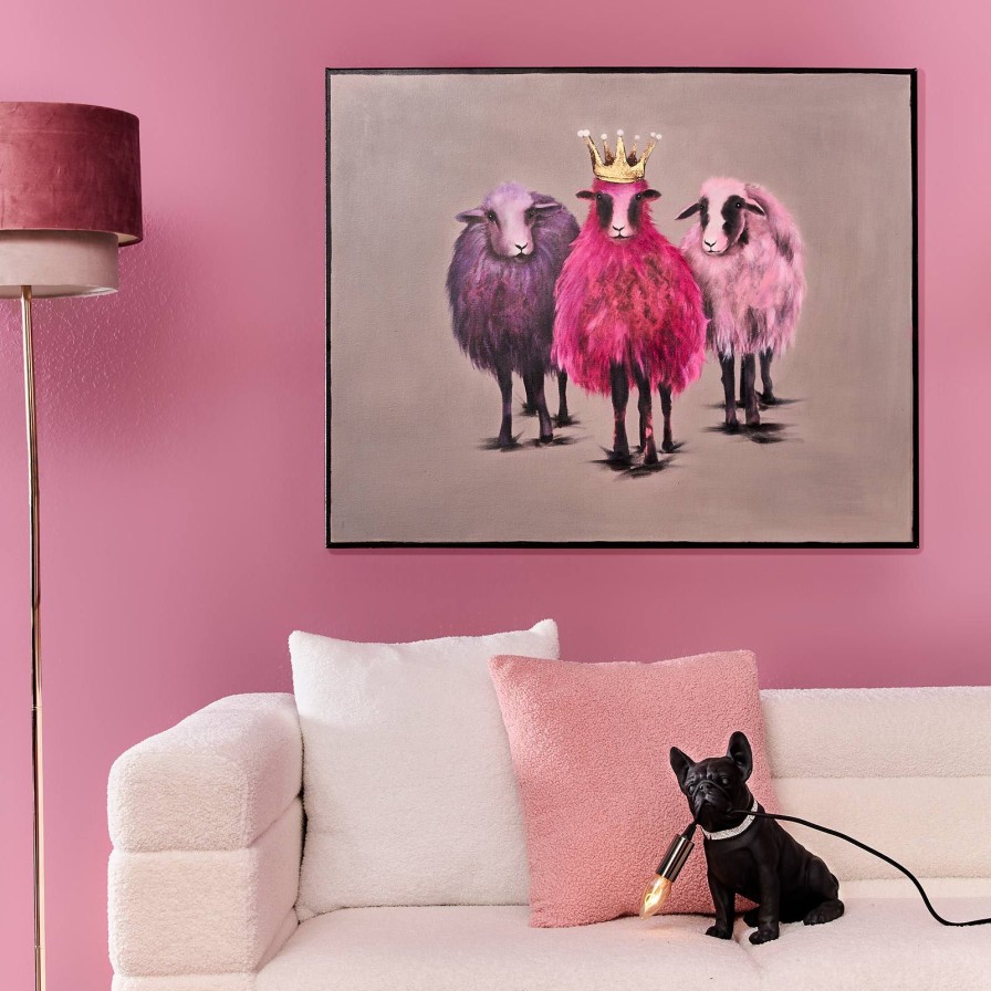 Wall Art Werns | Bild Schafe Royal Sheep, Handgemalt, Acryl Auf Leinwand, 100X3,5X80 Cm