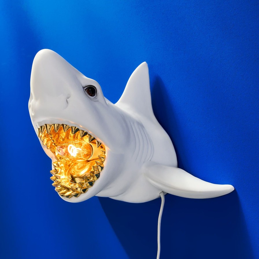 Tierleuchten Werns | Wandleuchte Hai Sharky Shark, Weis-Gold, Polyresin, 37X23X24,5Cm, E14