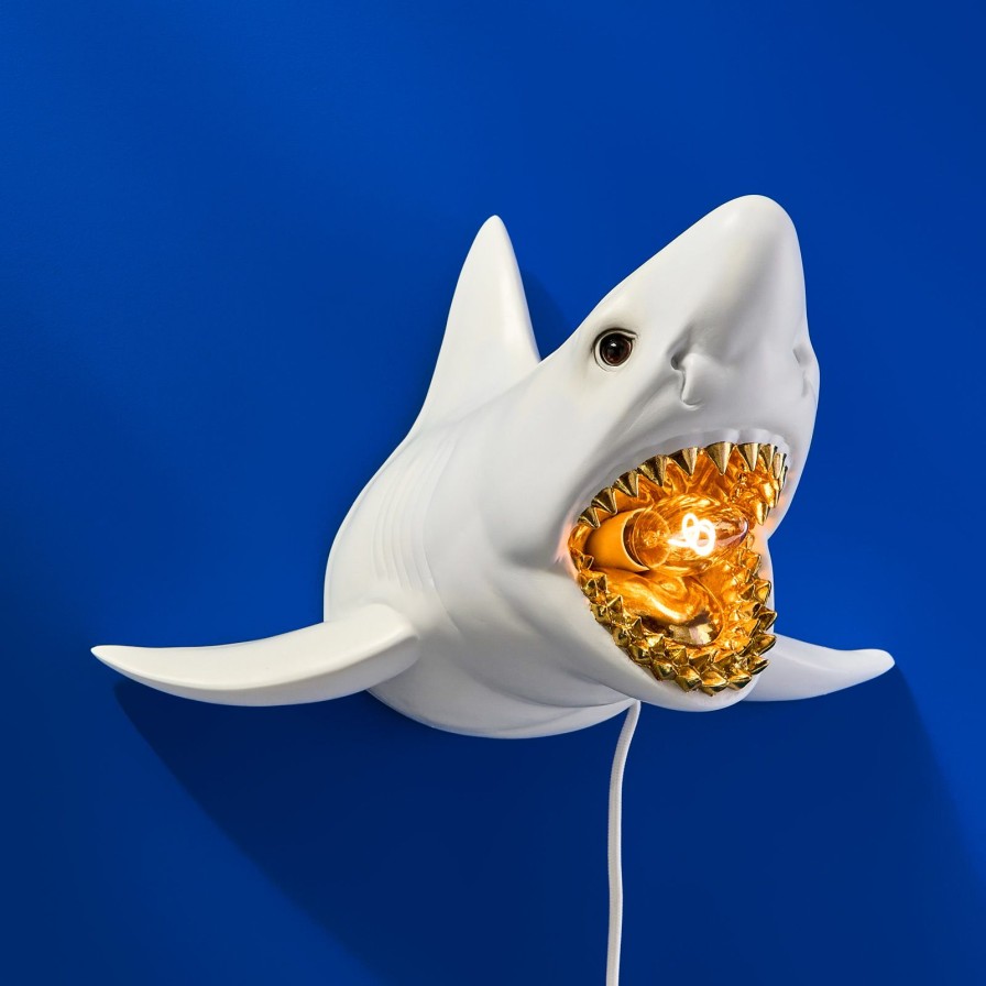 Tierleuchten Werns | Wandleuchte Hai Sharky Shark, Weis-Gold, Polyresin, 37X23X24,5Cm, E14